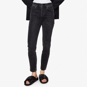 ANINE BING Sonya Jean Charcoal Black Straight Leg Jeans High Waist Rigid size 30